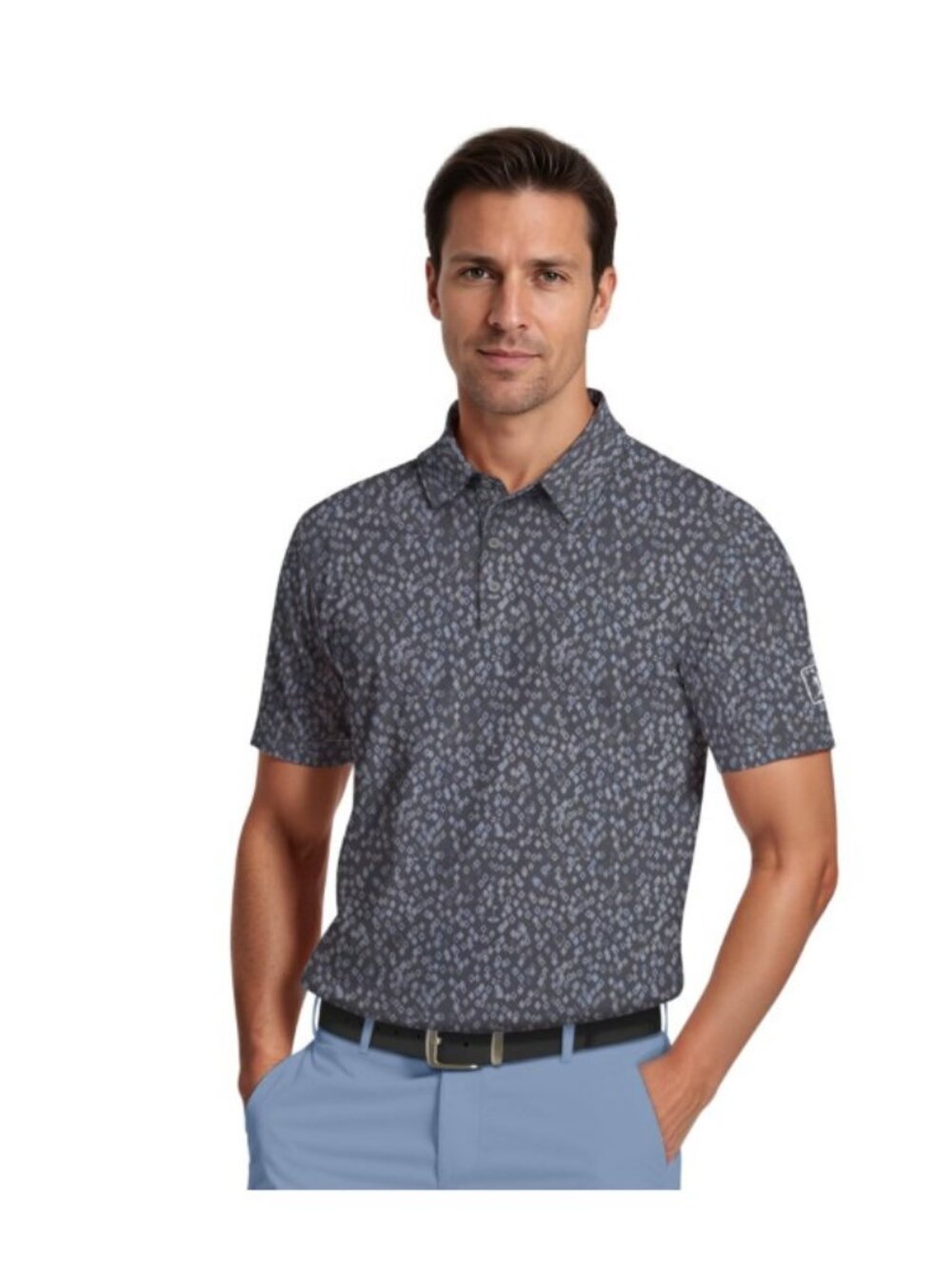 PGA Tour Mens All Over Golf Confetti Short-Sleeve Polo Shirt Large Iron Gate